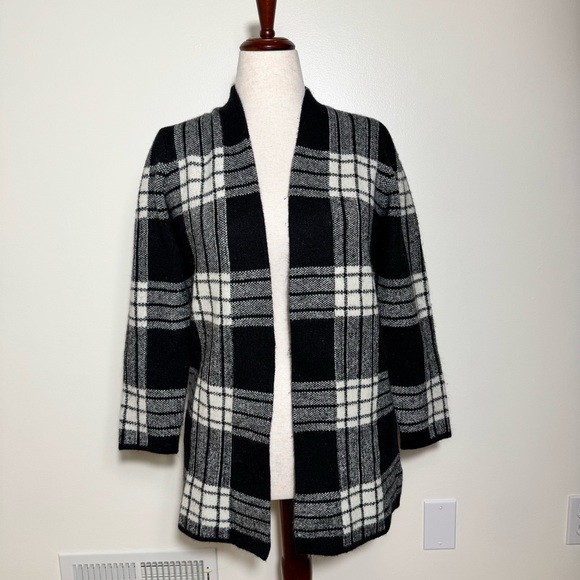 Talbots Sweaters - Talbots Black and White Plaid Cardigan